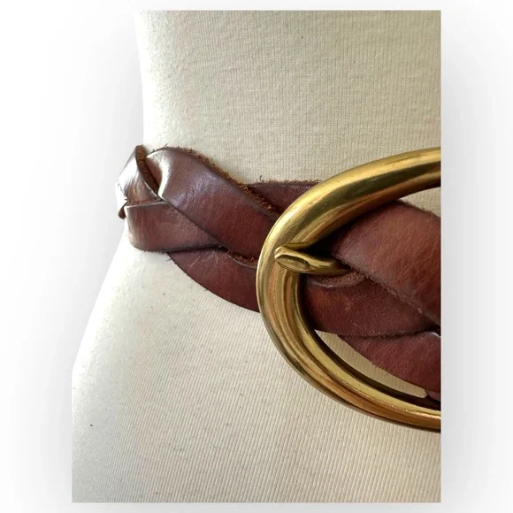 True Vintage Brown Gold Braided Oval Buckle Belt Size L - Picture 2 of 11